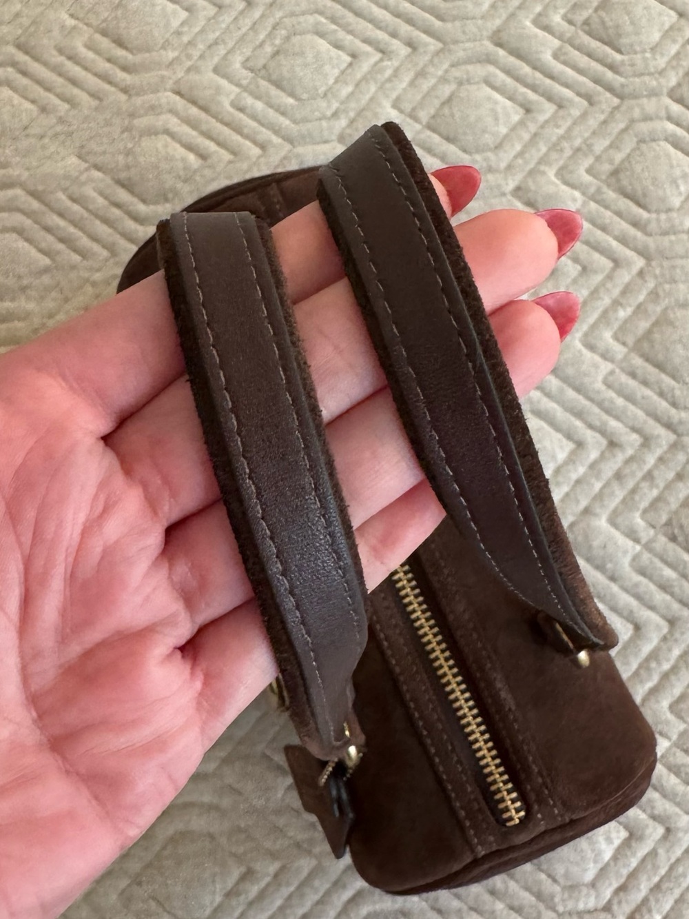 Coach Kisslock Barrel Bag 28 in Dark Chocolate Brown Suede with Brass Hardware - Picture 5 of 13